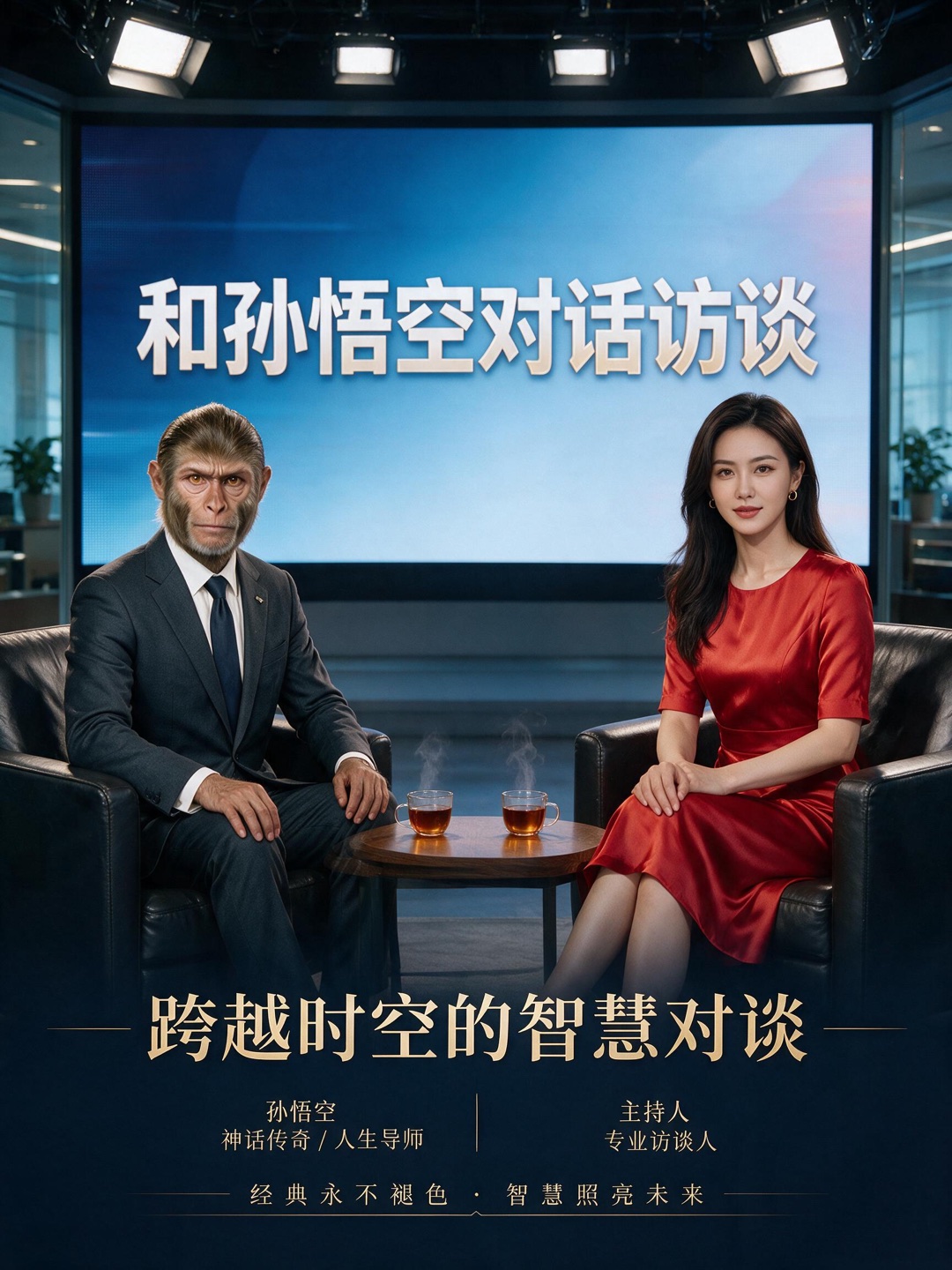 《和孙悟空对换访谈》西游职场访谈AI微短剧竖版海报